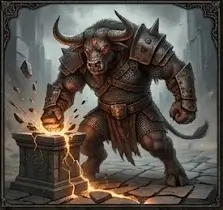 dark lore of the black zodiac - Taurus the earthquake minotaur strikeing an anvil