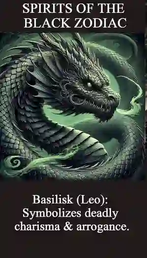Leo Black Zodiac Basilisk with serpent image