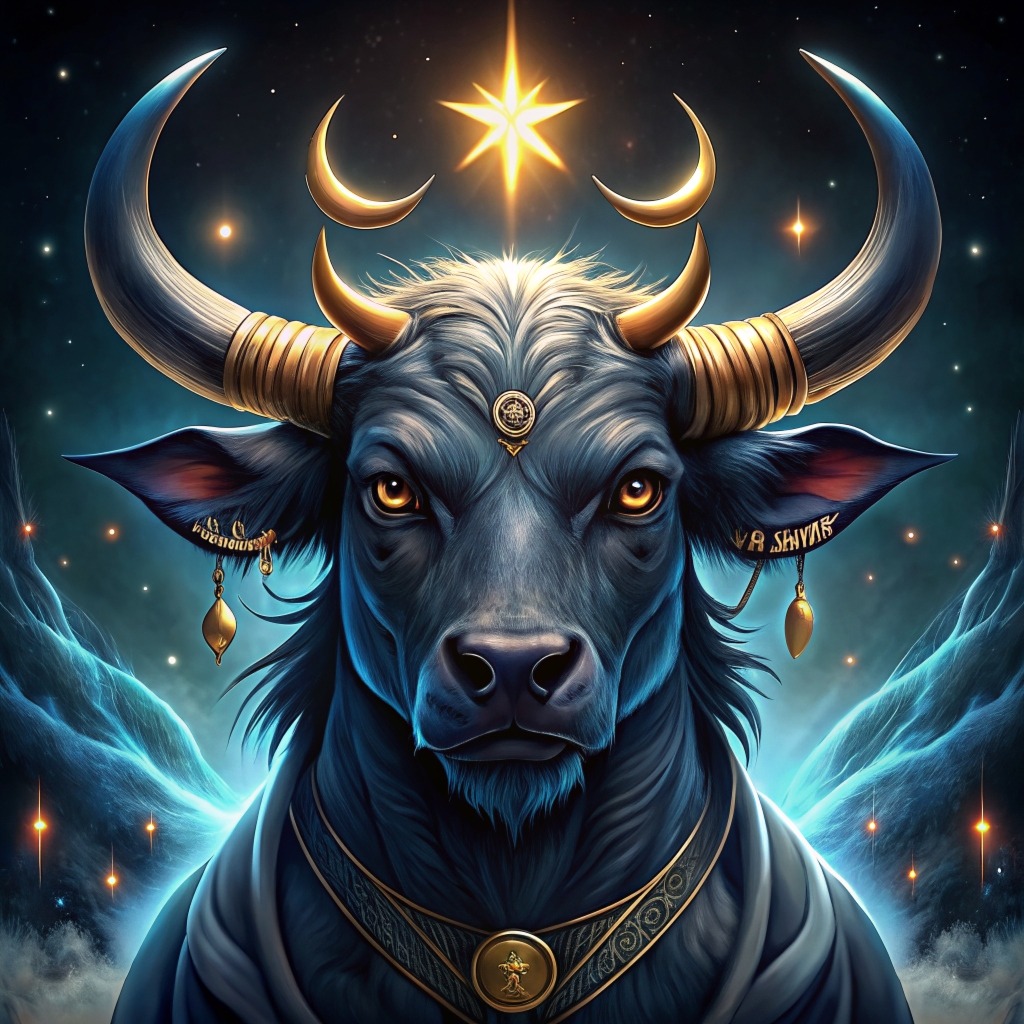 A glowing double horned Bull to represent aries horrorscopes 2024 for march