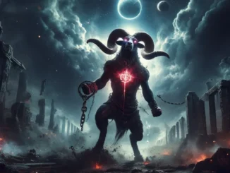the dynamic battlefield under a stormy sky, featuring a powerful and defiant Ram with a glowing crimson crown, symbolizing the Curse of the Crimson Crown.