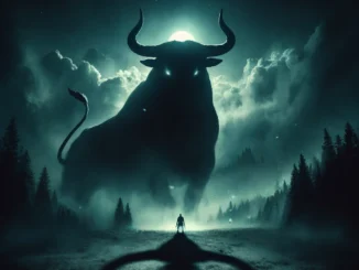 Beneath the Bull's Shadow". The scene captures the moody and ominous theme