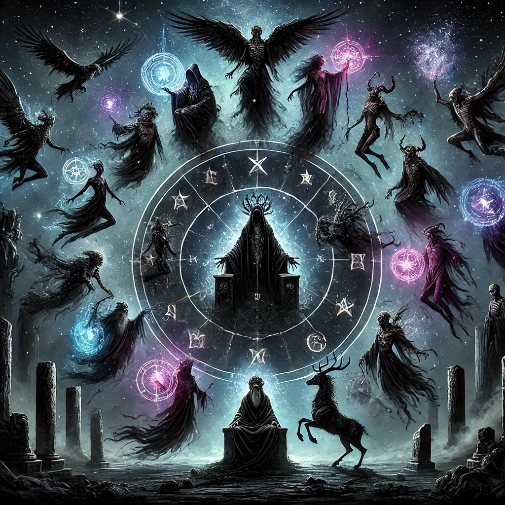 black zodiac showing the 12 spirits