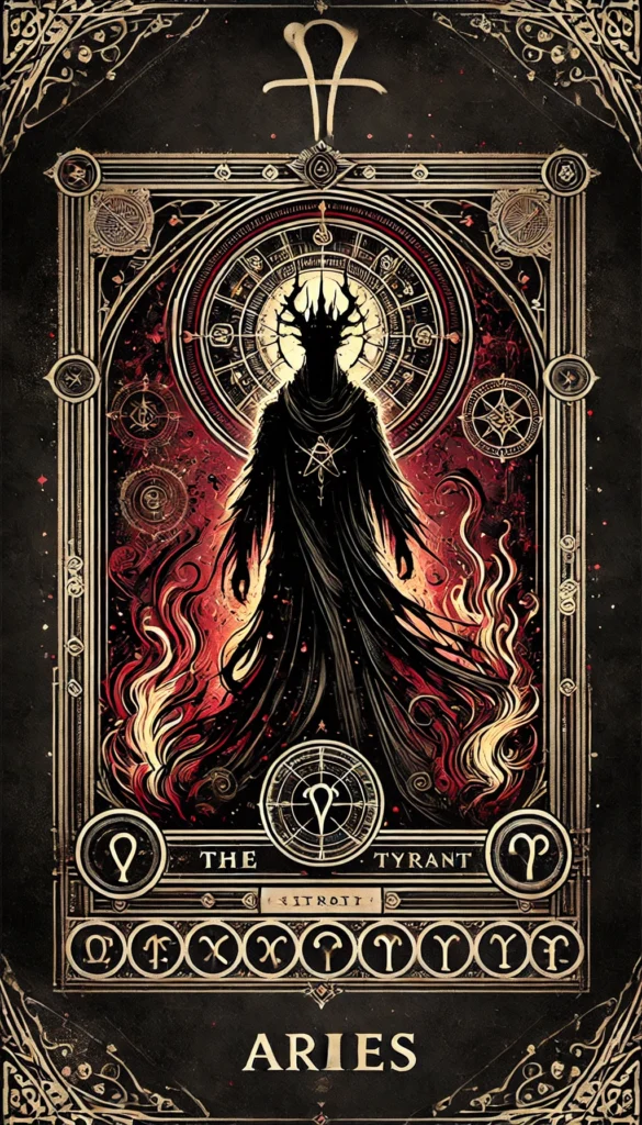 The mystical and powerful image representing the dark desires of Aries' Black Zodiac spirit, "The Tyrant.