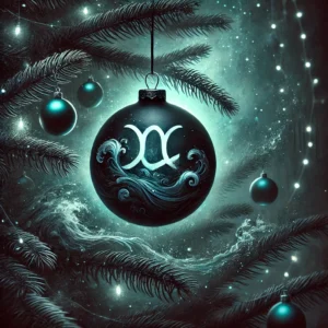 Aquarius-themed dark zodiac Christmas image, highlighting the sign's visionary and otherworldly essence with a mystical, festive touch. 