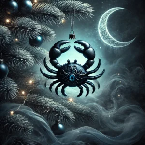 Cancer-themed dark zodiac Christmas image, reflecting the sign's emotional depth and lunar connection with a mystical holiday flair. 