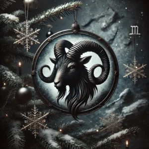 Capricorn-themed dark zodiac Christmas image, reflecting the sign's resilience and ambition with a mystical and festive atmosphere. 