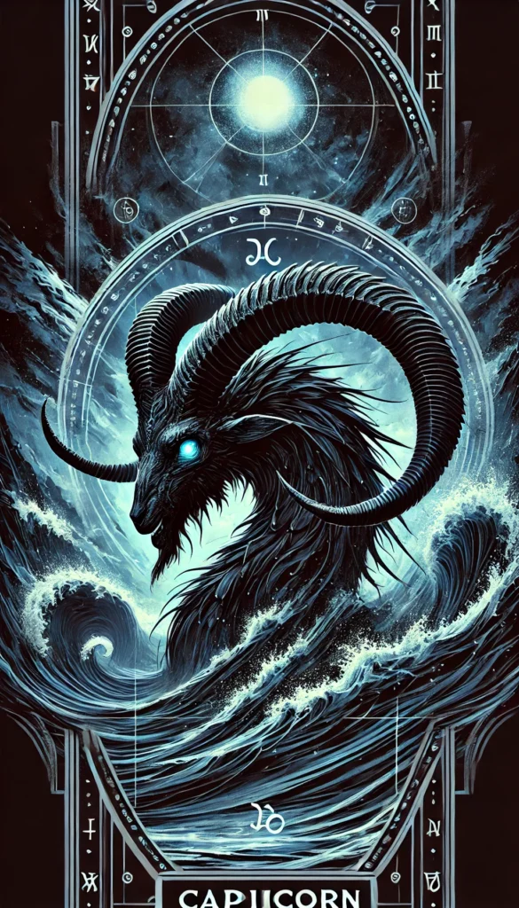 mystical and powerful image representing Capricorn's Black Zodiac spirit, "The Leviathan.