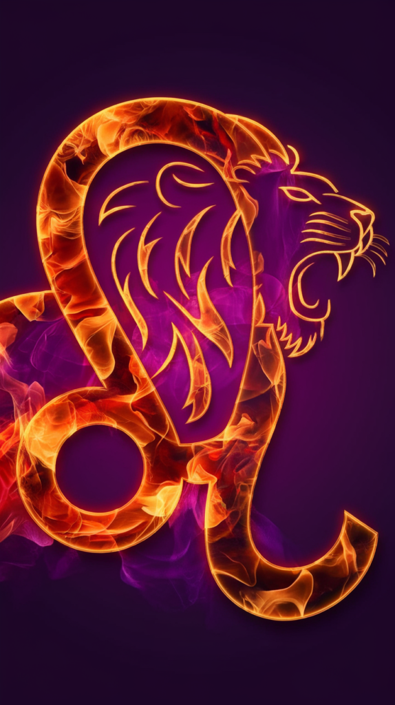 Stylized lion symbol representing the sin of pride with fiery colors on a dark background.  One of 7 deadly sins.