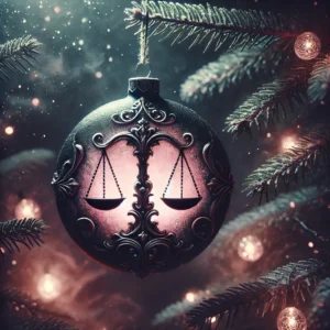 Libra-themed dark zodiac Christmas image, capturing the elegance and harmony of the sign with a mystical and festive atmosphere. 