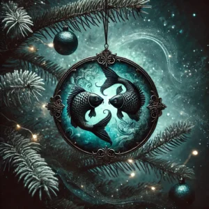 Pisces-themed dark zodiac Christmas image, capturing the sign's intuitive and dreamy essence with a mystical and festive atmosphere.