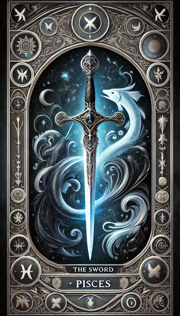 mystical and powerful image representing Pisces' Black Zodiac spirit, "The Sword.