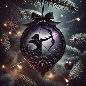 Sagittarius-themed dark zodiac Christmas image, capturing the sign's adventurous and wise spirit with a mystical and festive ambiance. 