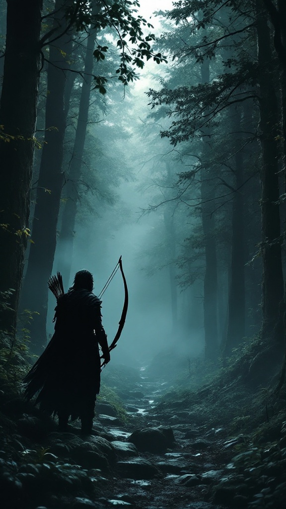 A figure with a bow and arrow stands in a misty forest, symbolizing the journey of Sagittarius into the unknown - from horoscope weekly