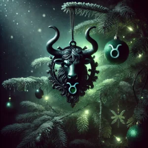 Taurus-themed dark zodiac image, capturing the strength and earthy essence of the sign with a mystical holiday twist. 