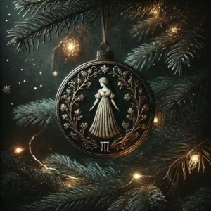 Virgo-themed dark zodiac Christmas image, showcasing the sign's purity and connection to nature with a mystical, introspective holiday touch.