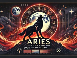 2025 vision board for aries featuring werewolf howling at the full moon