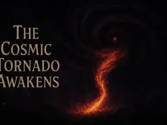 image of a swirl in space with the title a cosmic tornado awakens