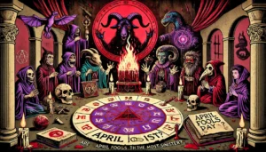 april fools astrology - A jester beneath fractured constellations and dual moons.