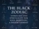 Square celestial artwork with star constellations and symbolic figures surrounding the title “The Black Zodiac: Astrology and Spirituality for Soul Awakening & Enlightenment” on a starry cosmic background.