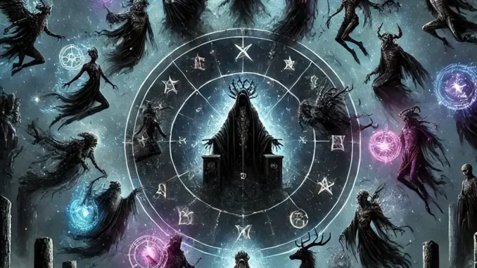 black-zodiac Black Zodiac spirits with starry sky and shadowy figure image