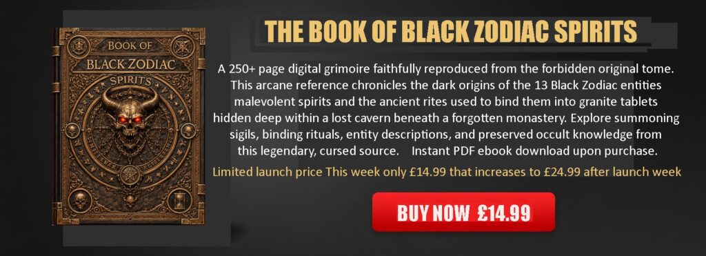 sales banner for the book of black zodiac spirits - A Grimoire