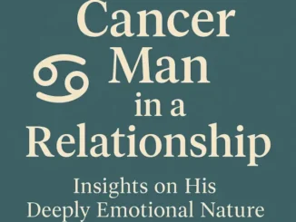 Square zodiac-themed image with text “Cancer Man in a Relationship – What He Really Needs From You,” featuring a romantic design with blue tones and soft lighting.
