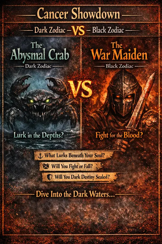 zodiac showdown Cancer pin showing the abysmal crab vs the war maiden
