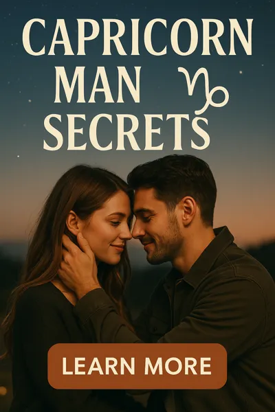 Serious, affectionate couple under a starry sky, representing the stability and loyalty of the Capricorn man.