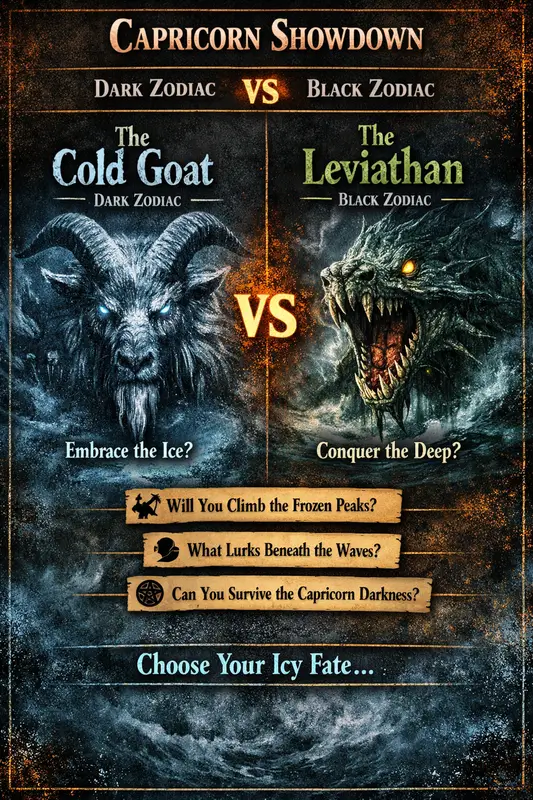 zodiac showdown Capricorn pin showing the Cold Goat against the sea monster Leviathan.