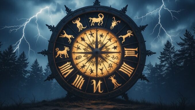 dark-zodiac-horrorscopes-for-august-wiz a wheel of zodiac signs representing horrorscopes for august