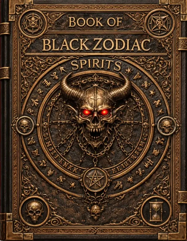 leather bound front cover for the book of black zodiac spirits (Part of the Digital Collection)