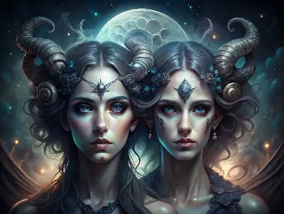 Gemini Dark Goddess, Dark Zodiac Horrorscope inspired by https://horrorscopes.app