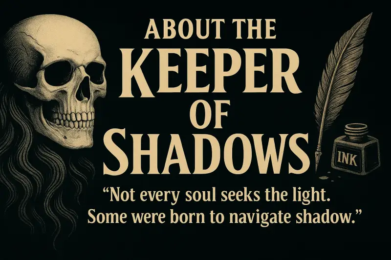 Skull surrounded by dark celestial symbols, representing the Keeper of Shadows from Horrorscopes.