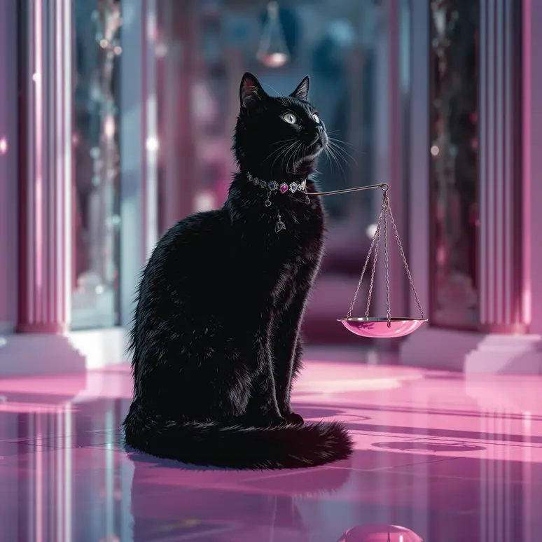 The Maelstrom Libra black cat balancing gracefully between light and shadow