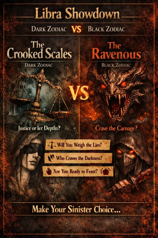 zodiac showdown Libra pin featuring the crooked scales vs the ravenous