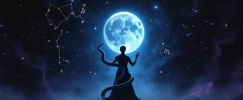Ophiuchus the serpent bearer under a full moon