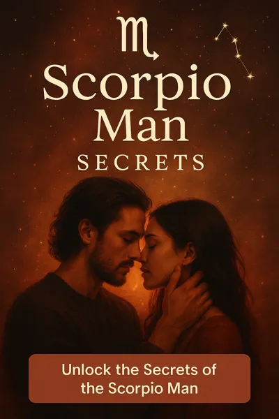 Dark, intense image of a couple in emotional connection under glowing stars, representing the deep love of a Scorpio man.