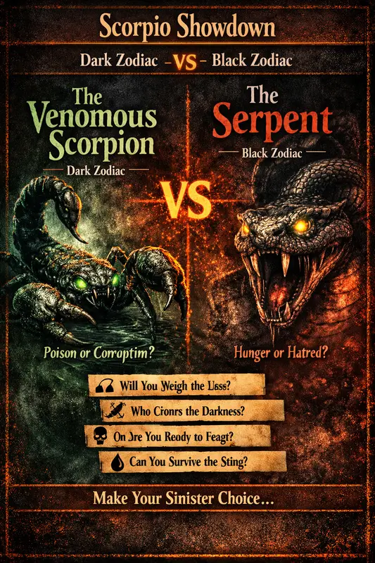 Zodiac showdown Scorpio pin showing a venomous scorpion facing a serpent.