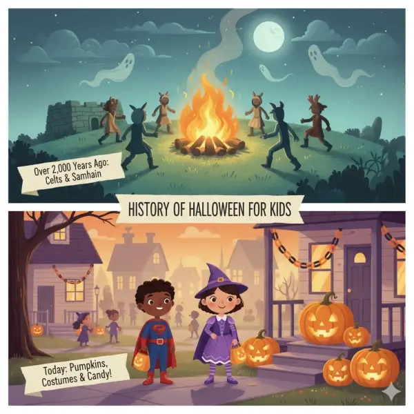 split image showing in the top half the history and in the bottom half the history for kids